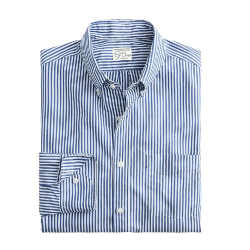 J.Crew Slim Stretch Secret Wash Shirt Blue Striped Button Down